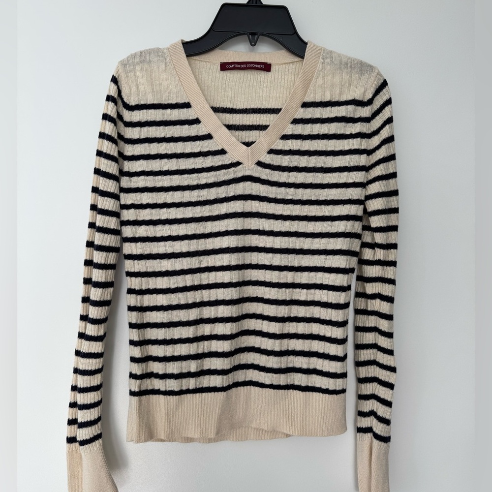 Comptoir Des Cotonniers Striped V-Neck Sweater